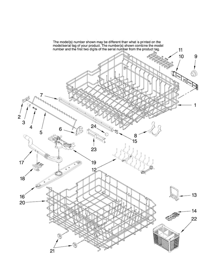 Upper And Lower Rack Parts Diagram and Parts List for JDB1095AWS41  Jenn-Air Dishwasher