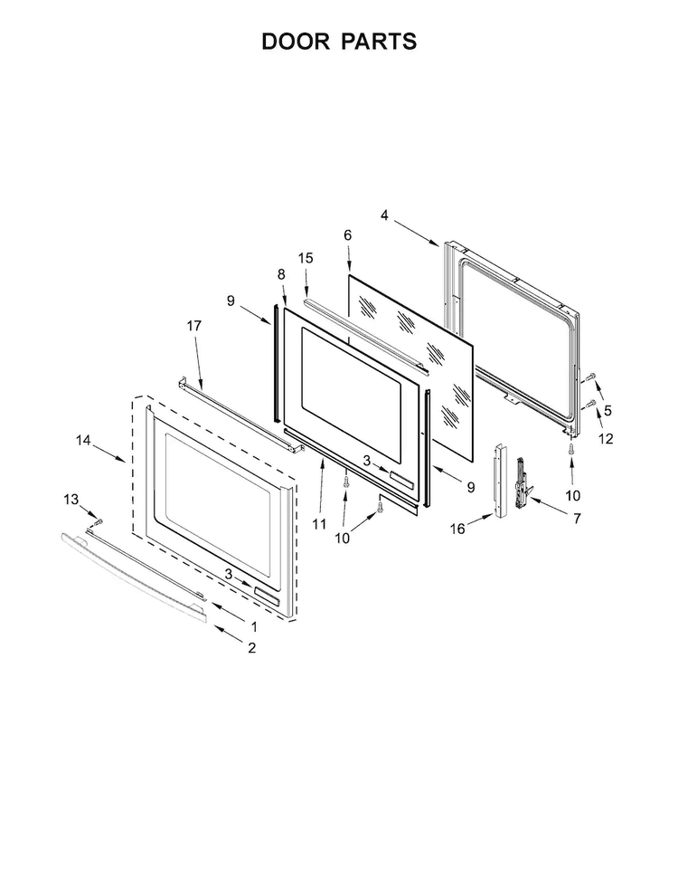 Door Parts Diagram and Parts List for JES1450DB0  Jenn-Air Range