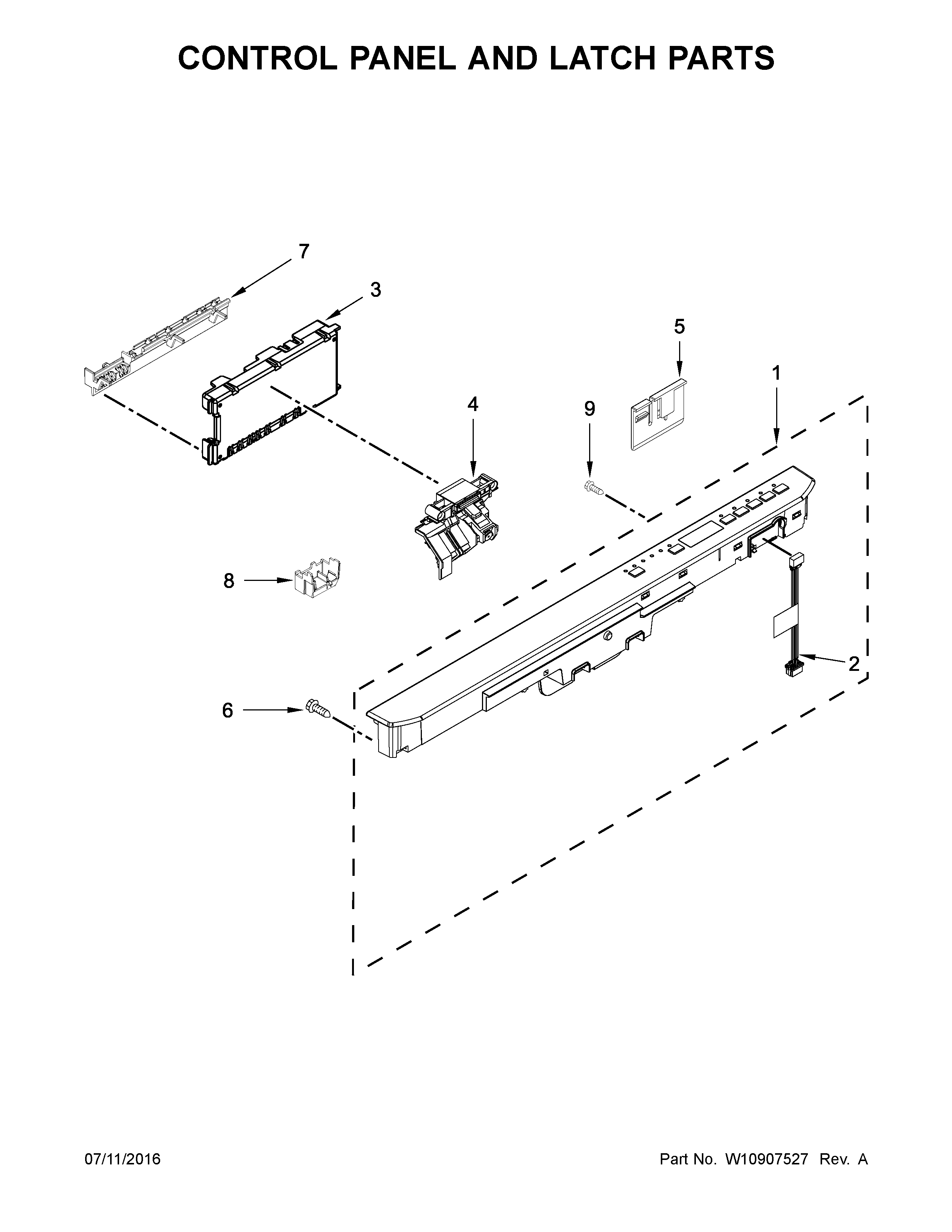 Control Panel And Latch Parts Diagram and Parts List for MDB8979SFZ1  Maytag Dishwasher