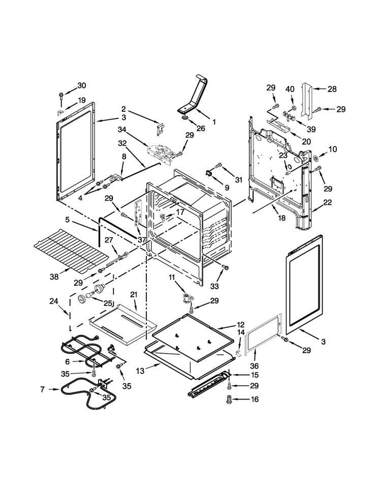 Chassis Parts Diagram and Parts List for 4KAER7685EW0  Amana Range