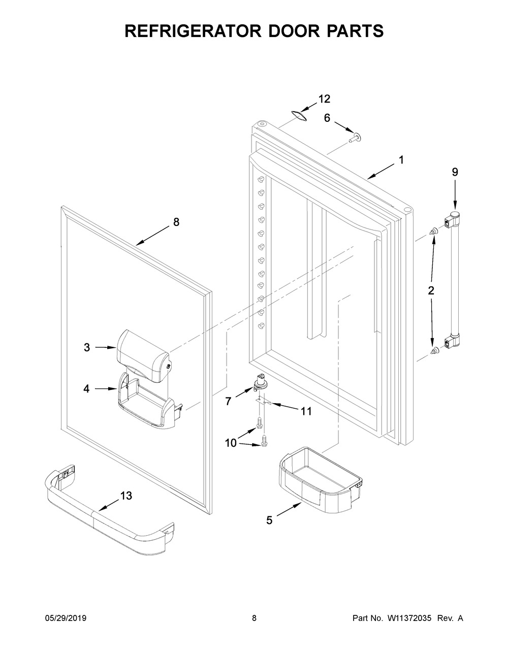 Refrigerator Door Parts Diagram and Parts List for MBB1957FEW01  Maytag Refrigerator