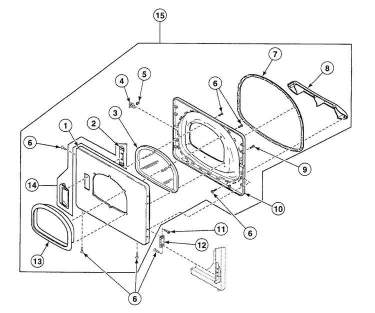 Door Assy Diagram and Parts List for SSG519QF  Speed Queen Dryer