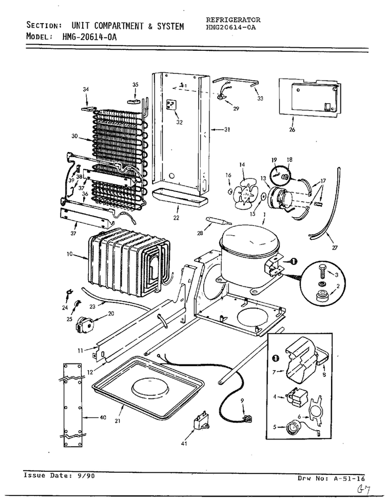 Unit Compartment And System Diagram and Parts List for 6540A REV Admiral Refrigerator