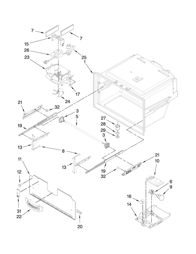 Freezer Liner Parts Diagram and Parts List for JFI2089AEP5  Jenn-Air Refrigerator