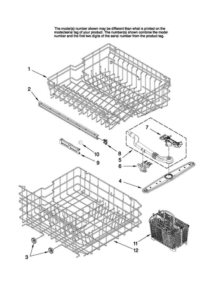 Upper And Lower Rack Parts Diagram and Parts List for MDB7851AWB1  Maytag Dishwasher