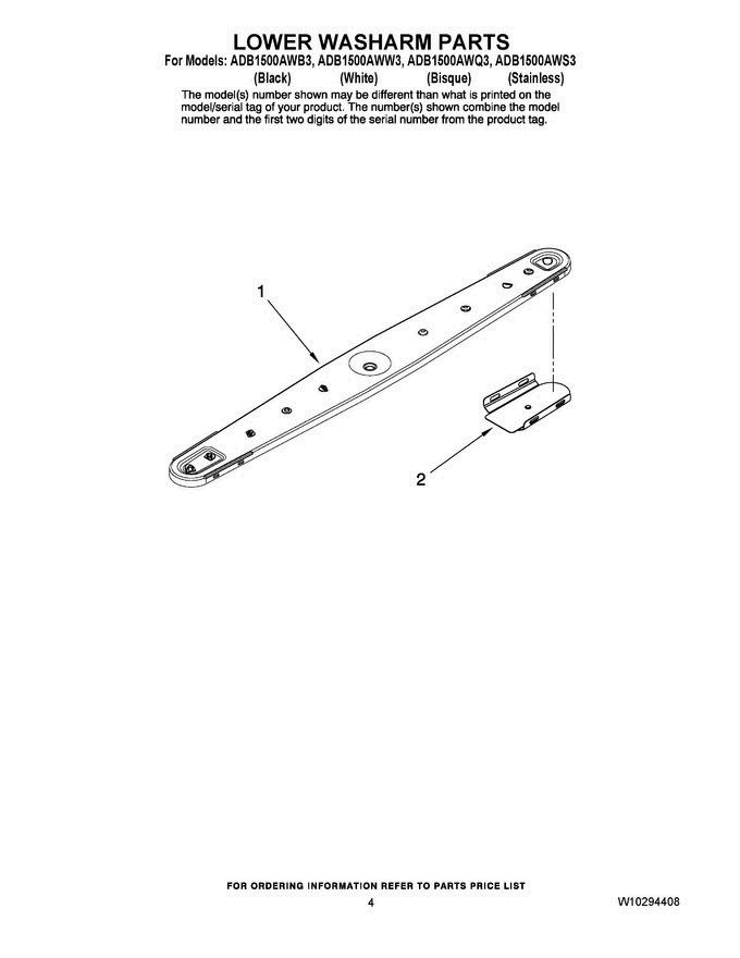 04 - Lower Washarm Parts Diagram and Parts List for ADB1500AWS3  Amana Dishwasher