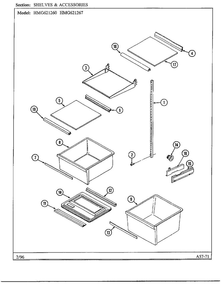 Shelves And Accessories Diagram and Parts List for 621260  Admiral Refrigerator