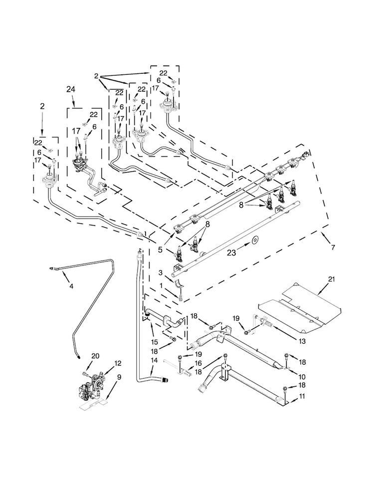 Manifold Parts Diagram and Parts List for JGS1450DP0  Jenn-Air Range