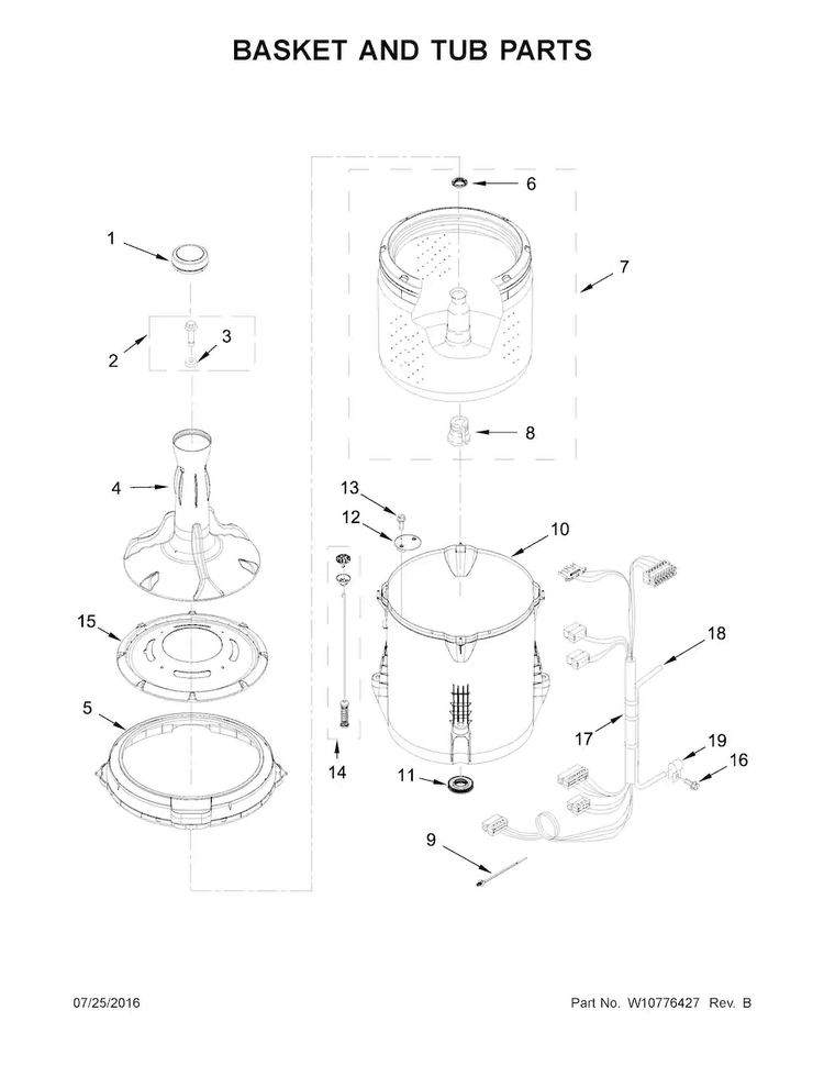 Basket And Tub Parts Diagram and Parts List for NTW4705EW0  Amana Washer