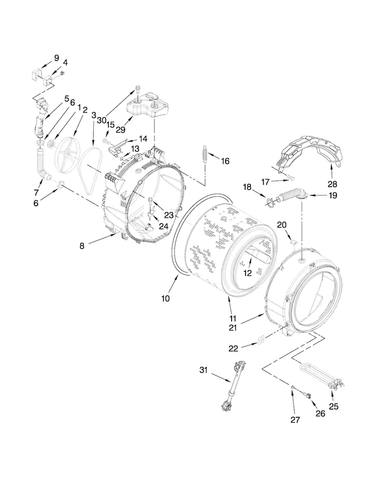 Tub And Basket Parts Diagram and Parts List for MHWE550WR01  Maytag Washer