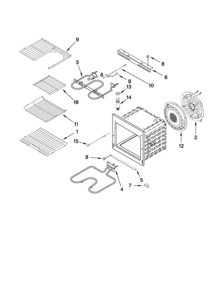 Internal Oven Parts Diagram and Parts List for JJW9530DDS31  Jenn-Air Wall Oven
