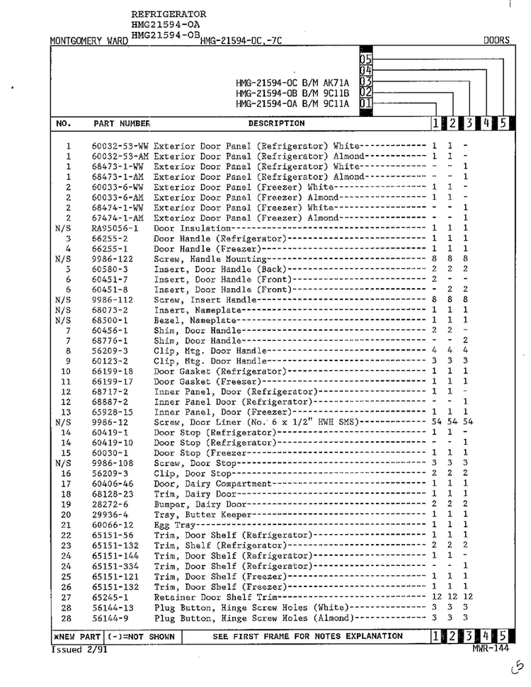 Doors Page 2 Diagram and Parts List for 21304-0A  Admiral Refrigerator