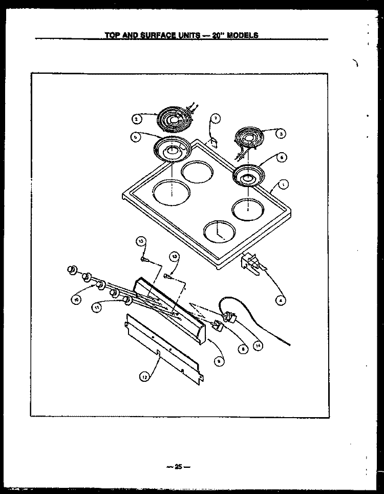 TOP AND SURFACE UNITS - 20`` MODELS Diagram and Parts List for GBE22AA  Amana Range