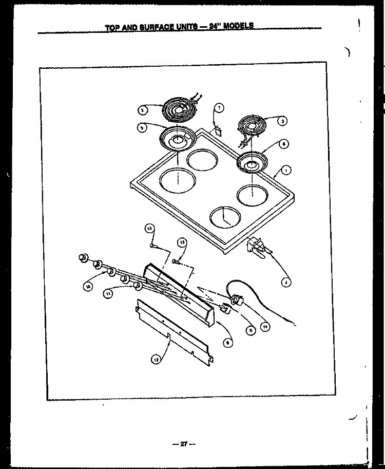 TOP AND SURFACE UNITS - 24`` MODELS Diagram and Parts List for SBE24CB  Amana Range