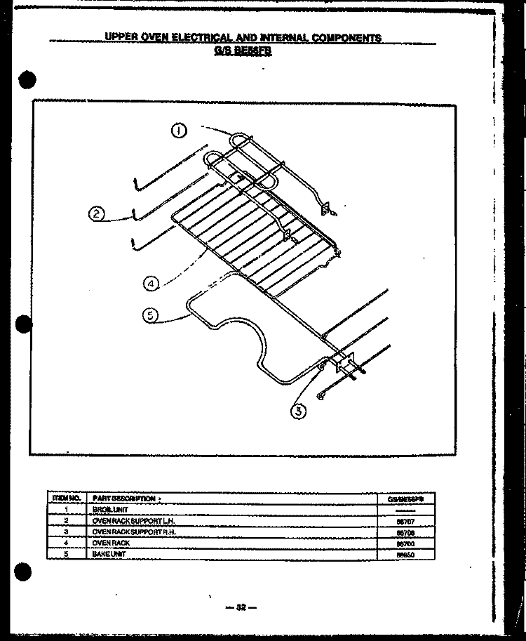 UPPER OVEN ELEC AND INTERNAL COMPONENTS Diagram and Parts List for GBE56FB  Amana Range