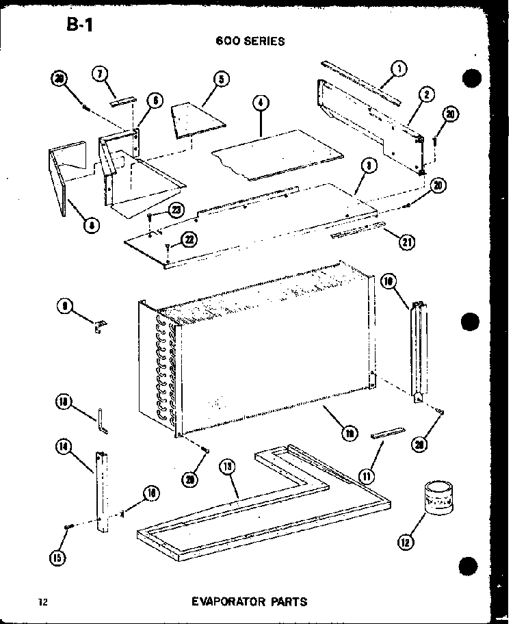 Evaporator Parts Diagram and Parts List for 624-3HL P67119-27R Amana Air Conditioner
