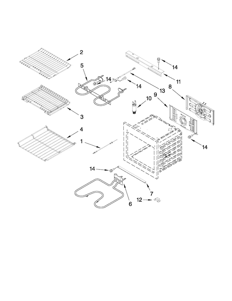 Internal Oven Parts Diagram and Parts List for JJW2430WR00  Jenn-Air Wall Oven