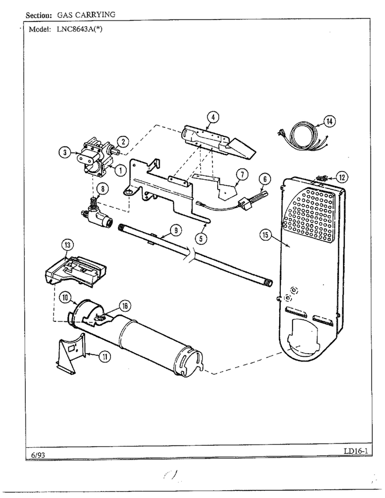 Gas Carrying Diagram and Parts List for 8643A  Norge Dryer