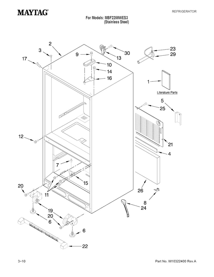 Cabinet Parts Diagram and Parts List for MBF2258WES3  Maytag Refrigerator