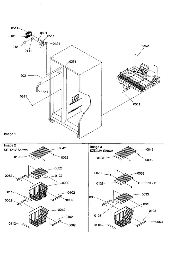 Freezer Shelves/lights Diagram and Parts List for SZD23VW-P1315309WW  Amana Refrigerator