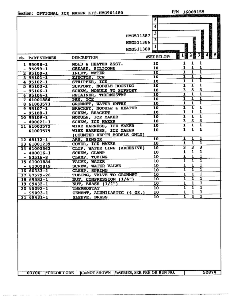 Optional Ice Maker Kit Page 2 Diagram and Parts List for HMG511387  Admiral Refrigerator