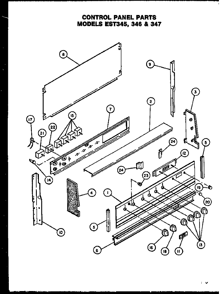 CONTROL PANEL PARTS Diagram and Parts List for EST347  Caloric Range