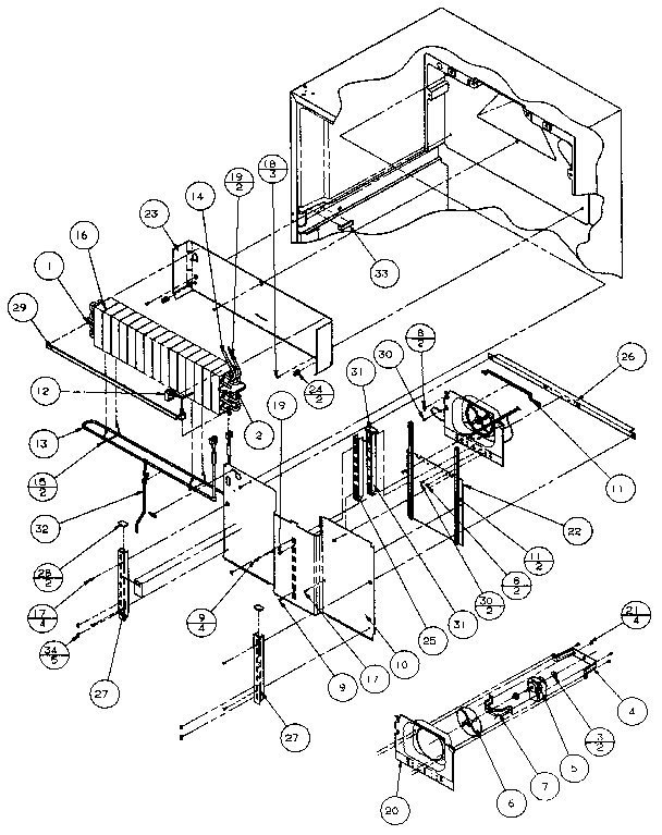 Evaporator Area Diagram and Parts List for TXI22R-P1168004W  Amana Refrigerator