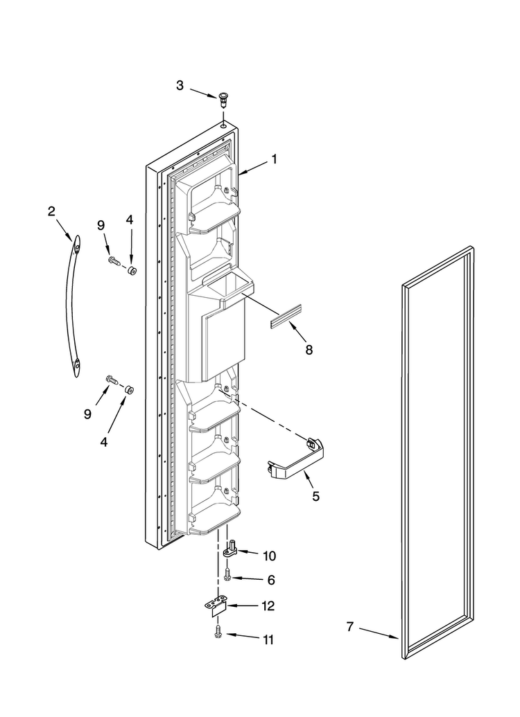 Freezer Door Parts Diagram and Parts List for MSD2552VEB00  Maytag Refrigerator