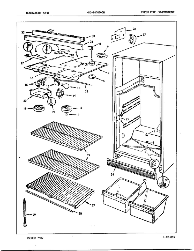 Fresh Food Compartment Diagram and Parts List for 18080A  Admiral Refrigerator