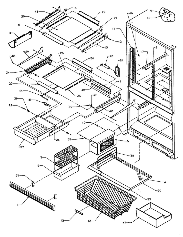 Shelf Diagram and Parts List for BX22A2-P1161606W  Amana Refrigerator