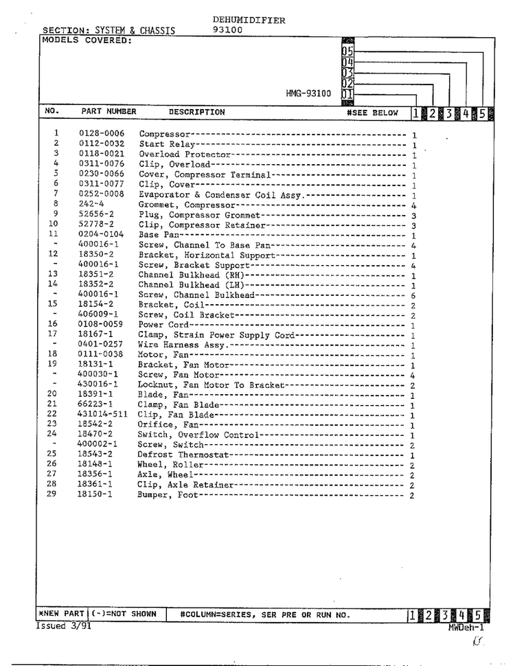 System And Chassis Page 2 Diagram and Parts List for 93100  Admiral Dehumidifier