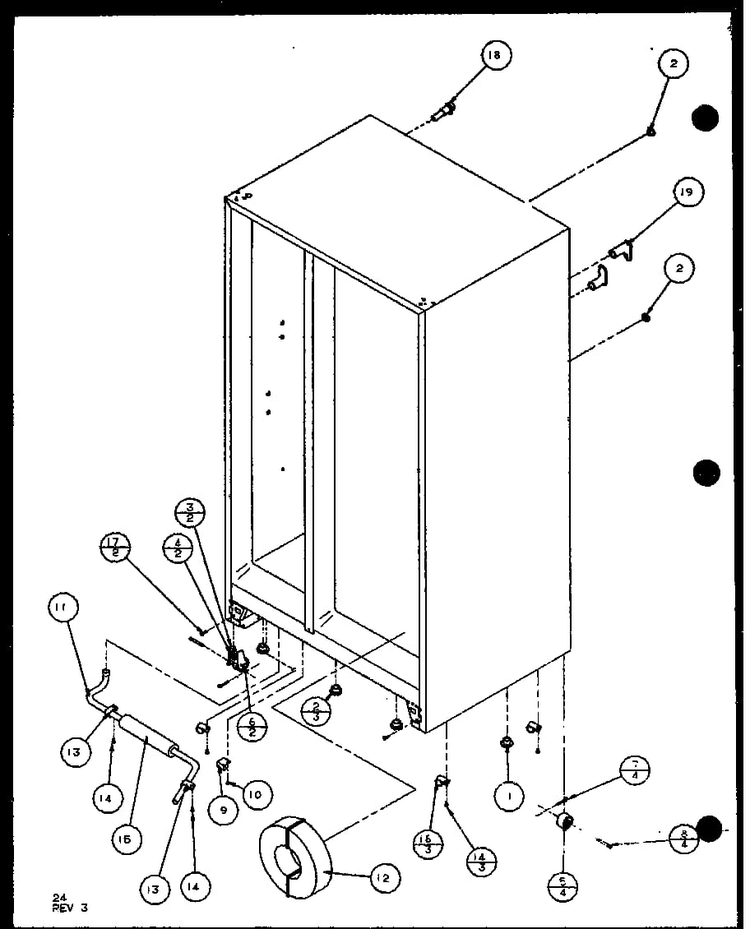Drain And Rollers Diagram and Parts List for BHK2-P1100602W  Amana Refrigerator