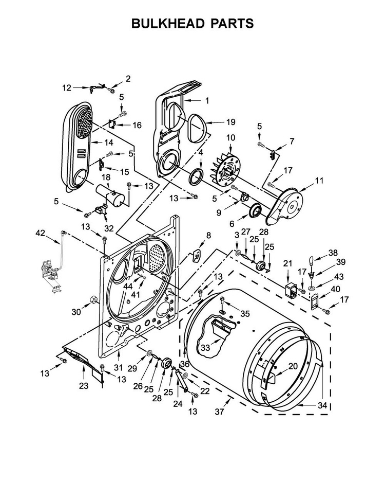 Bulkhead Parts Diagram and Parts List for MGDX6STBW1  Maytag Dryer