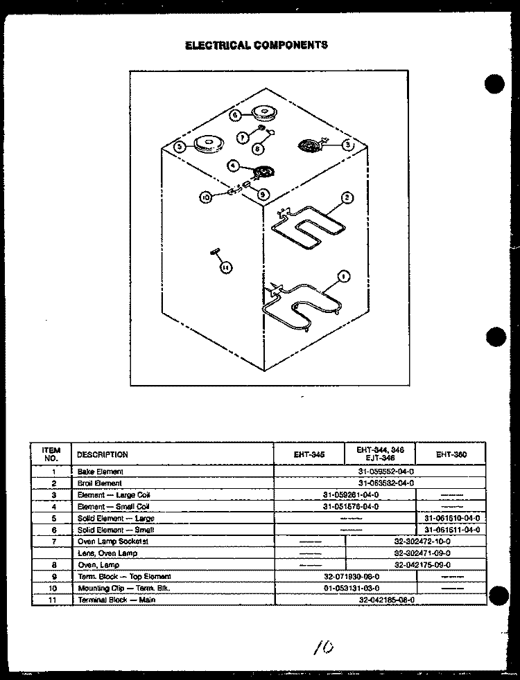 ELECTRICAL COMPONENTS Diagram and Parts List for EJT-346  Caloric Range