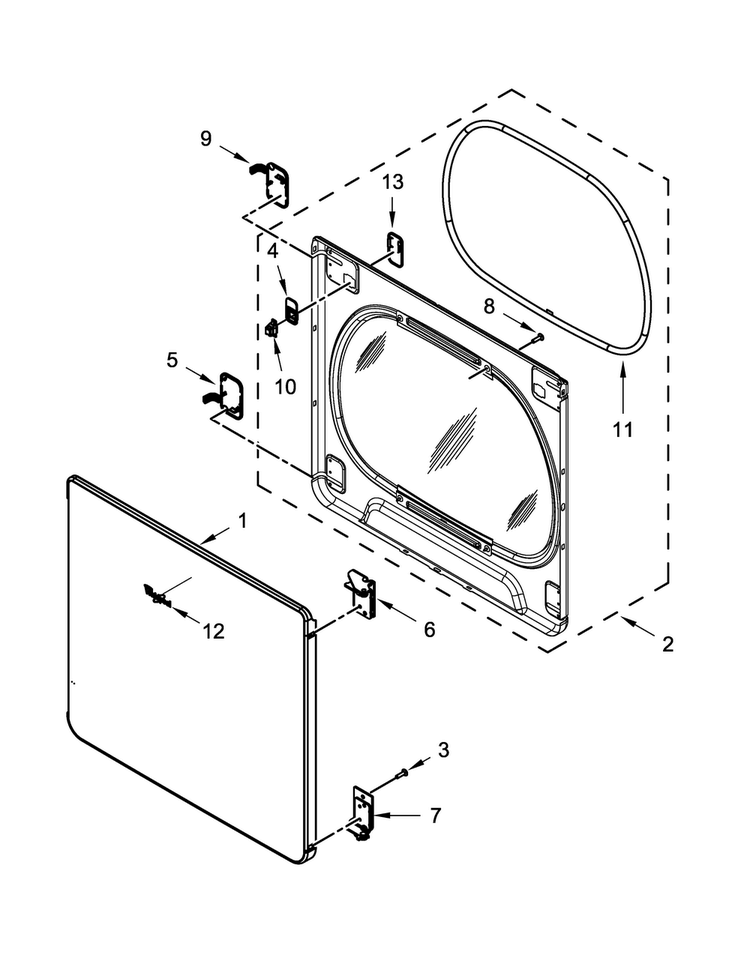 Door Parts Diagram and Parts List for 7MMGDB855EC0  Maytag Dryer