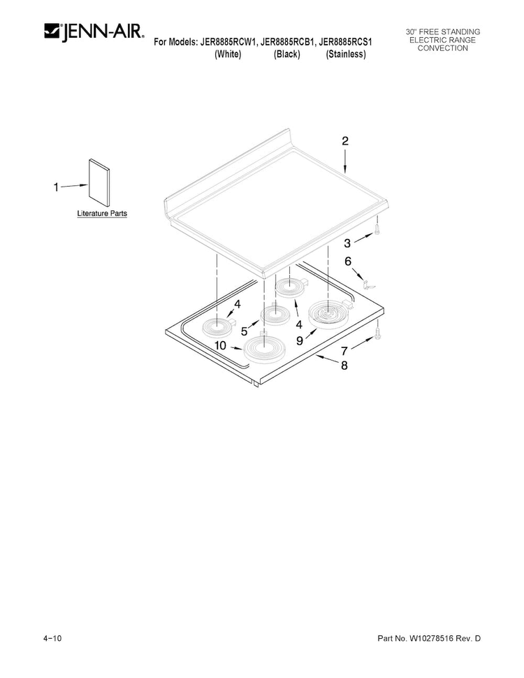 Cooktop Parts Diagram and Parts List for JER8885RCW1  Jenn-Air Range