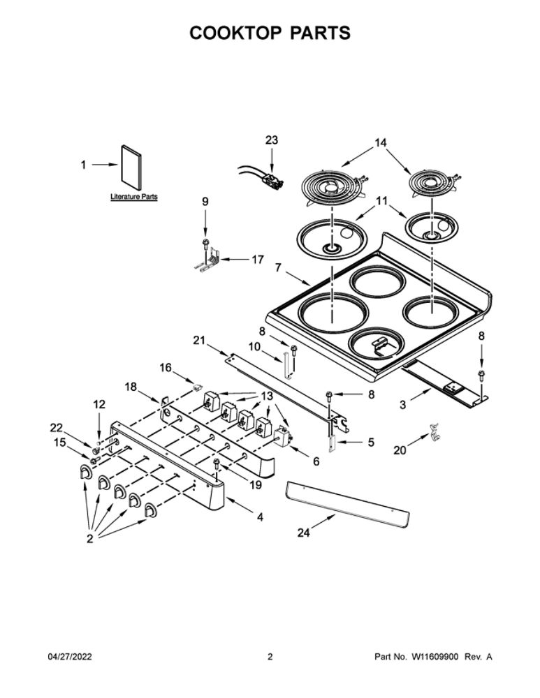 Cooktop Parts Diagram and Parts List for AEP222VAW5  Amana Range