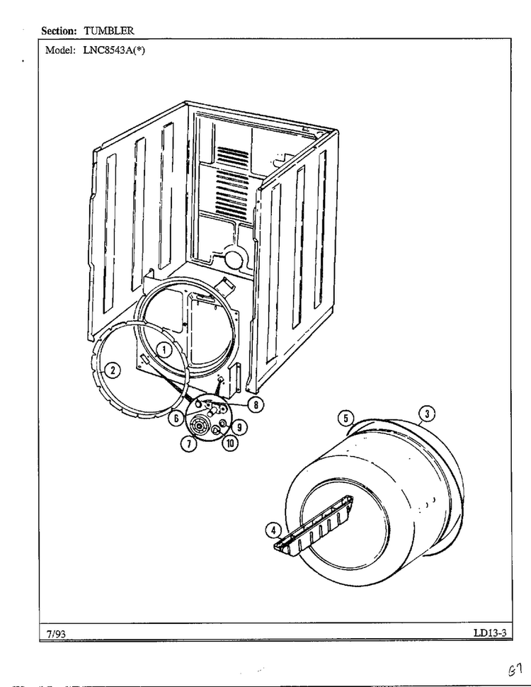 Tumbler Diagram and Parts List for 8543A  Norge Dryer