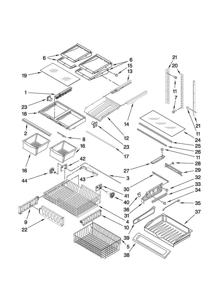 Shelf Parts Diagram and Parts List for MFF2558VEB2  Maytag Refrigerator