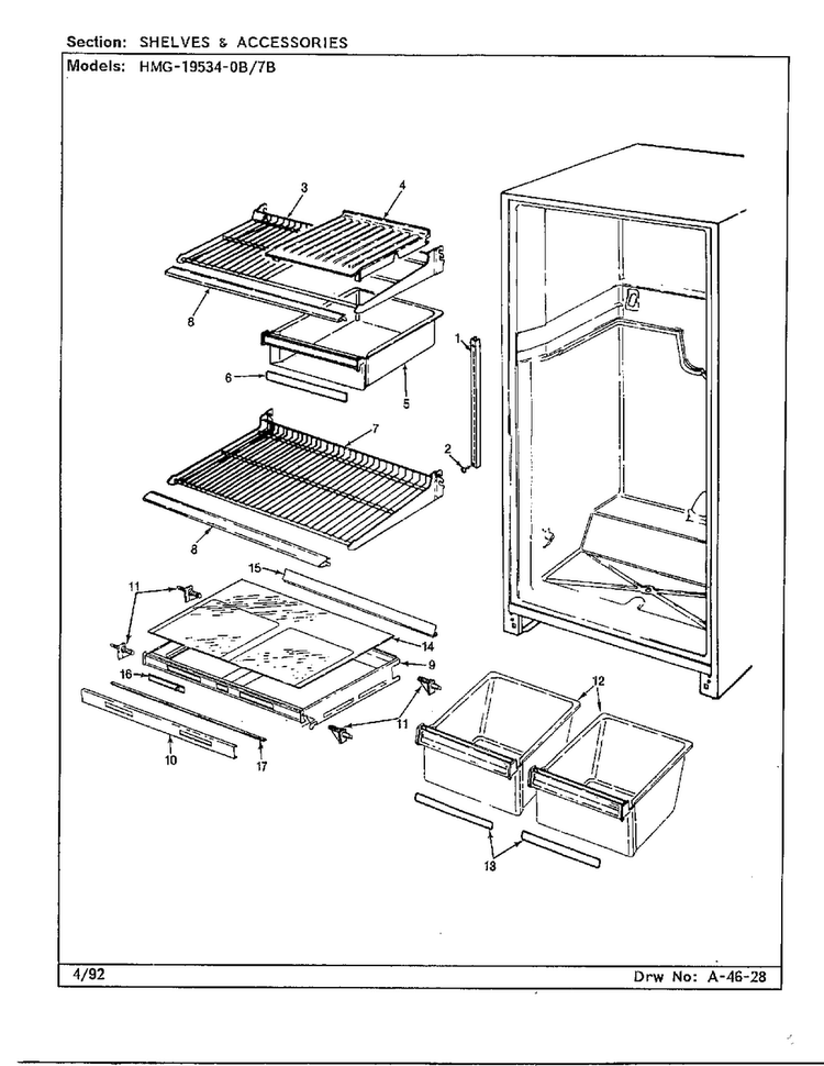 Shelves And Accessories Diagram and Parts List for 19534-0A  Admiral Refrigerator
