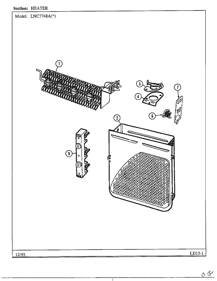 Heater Diagram and Parts List for 7748A  Norge Dryer