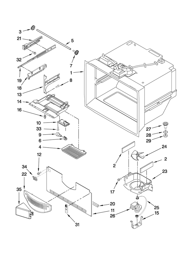Freezer Liner Parts Diagram and Parts List for JBD2286KEB2  Jenn-Air Refrigerator