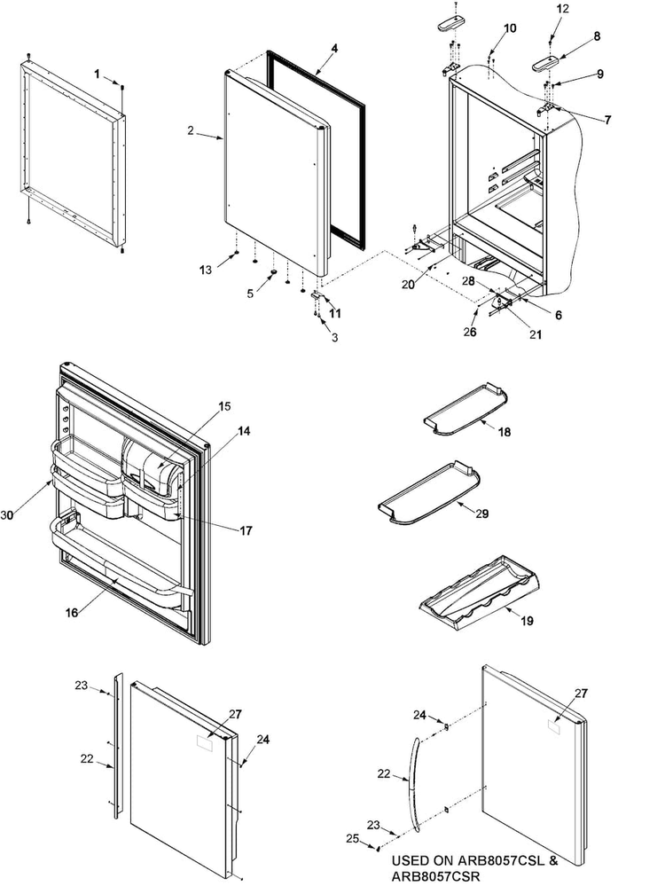 Refrigerator Door Diagram and Parts List for ARB8057CB-PARB8057CBO  Amana Refrigerator