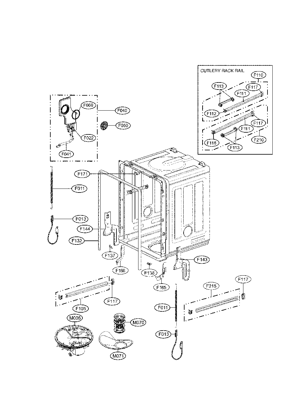 Tub Assembly Parts Diagram and Parts List for 72214693610  Kenmore Dishwasher