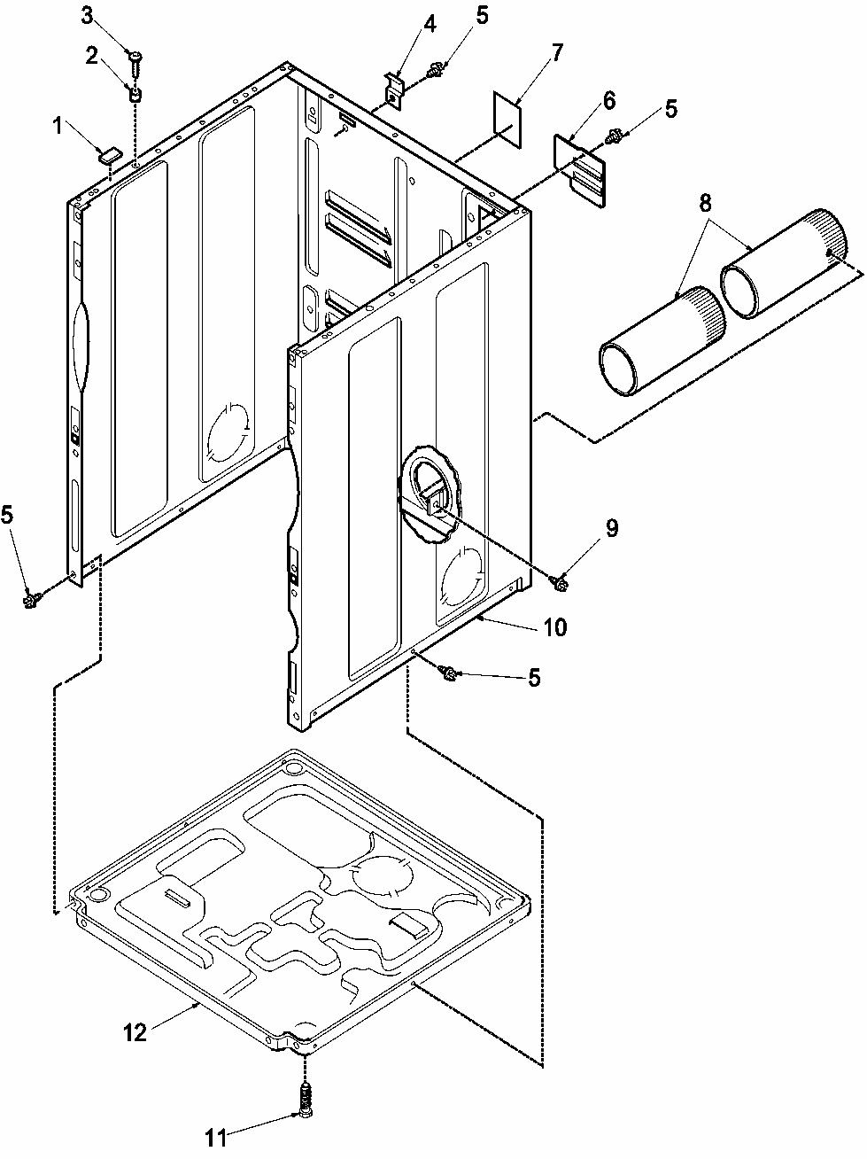 Cabinet And Base Diagram and Parts List for LGD65AW-PLGD65AW  Amana Dryer