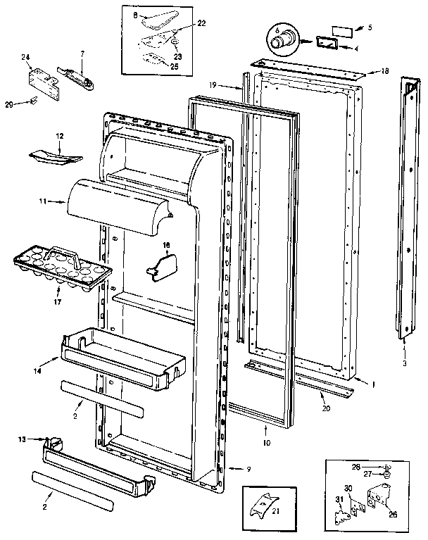 Fresh Food Door Diagram and Parts List for JRS226B MAQ21B Jenn-Air Refrigerator