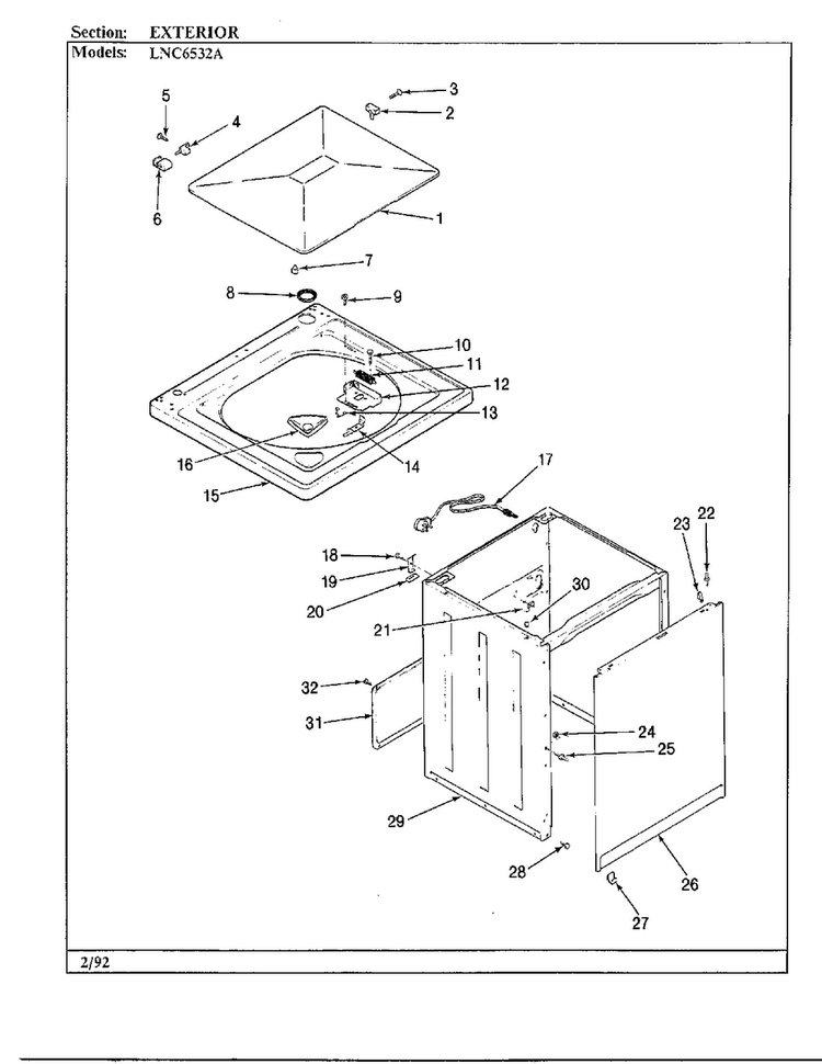 Exterior Diagram and Parts List for 6532A REV G Norge Washer