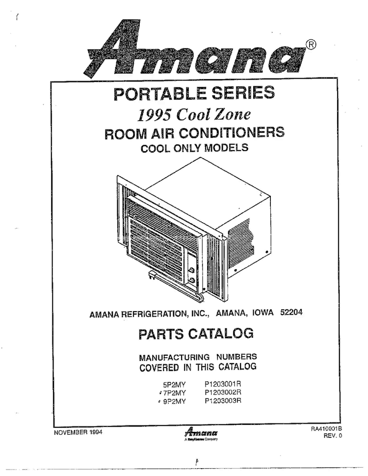Room Air Conditioners/front Cover Diagram and Parts List for 5794  Amana Air Conditioner