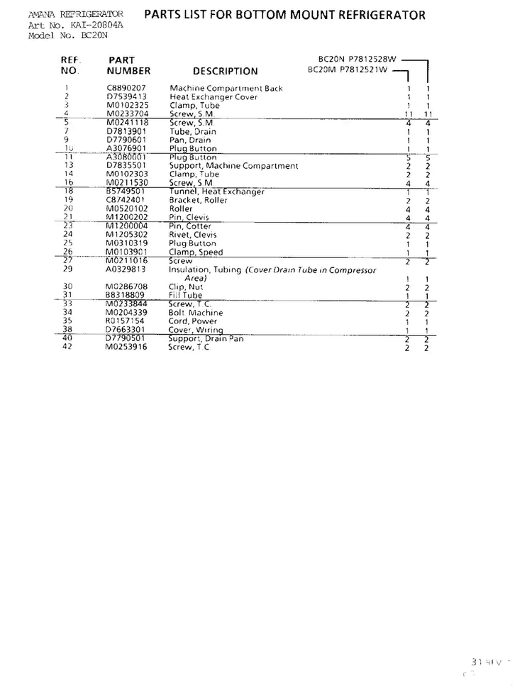 Parts List For Bottom Mount Refrigerator Page 6 Diagram and Parts List for 20804A  Amana Refrigerator