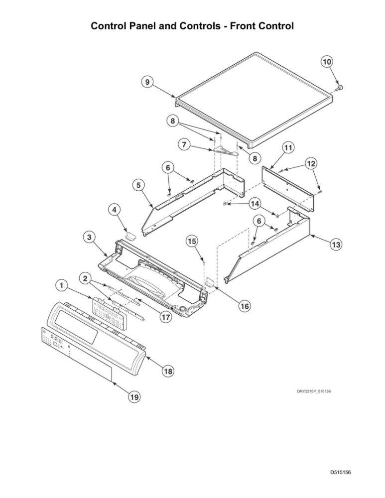 Control Panel/Front Control Diagram and Parts List for LDGE5BGS113TW01 1912999999 Speed Queen Dryer